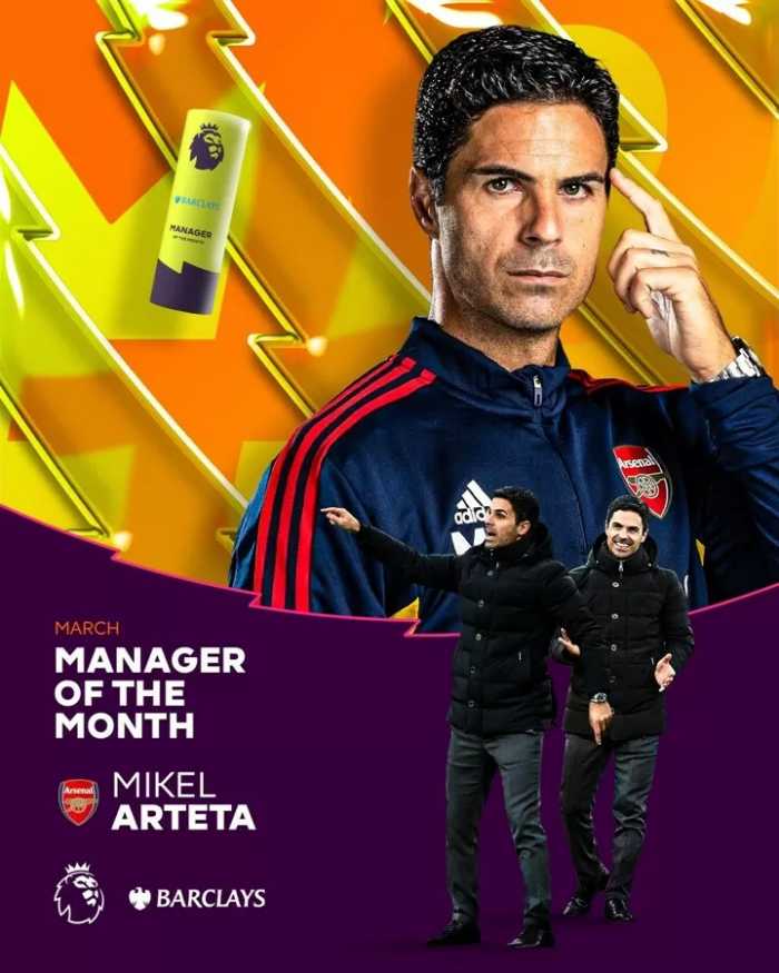 Arteta named EPL Manager of the Month for March